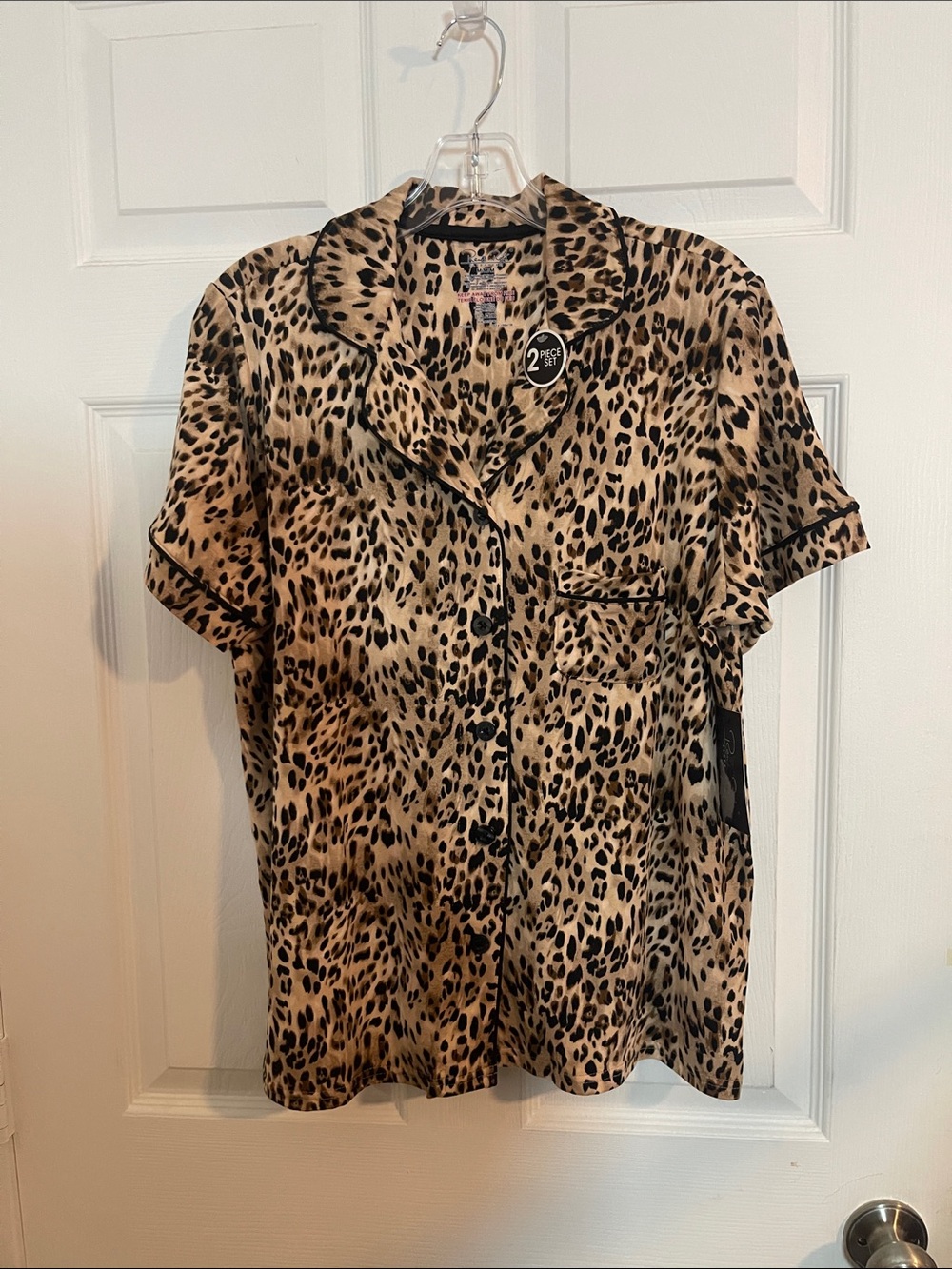 Rene Rofe Leopard Print Button-Down Top - Tan & Black